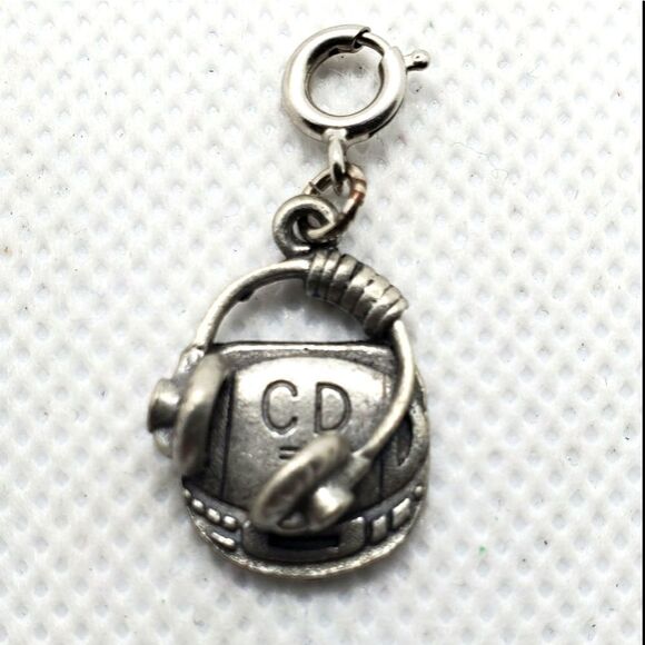 Silver Tone Portable CD Player & Headphones Charm - Picture 1 of 3